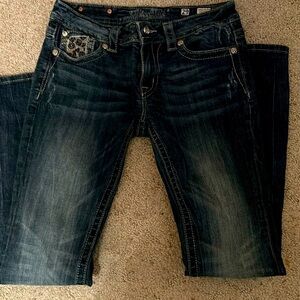 Miss Me Women's‎ Medium Wash Mid Rise sequined boot cut jeans